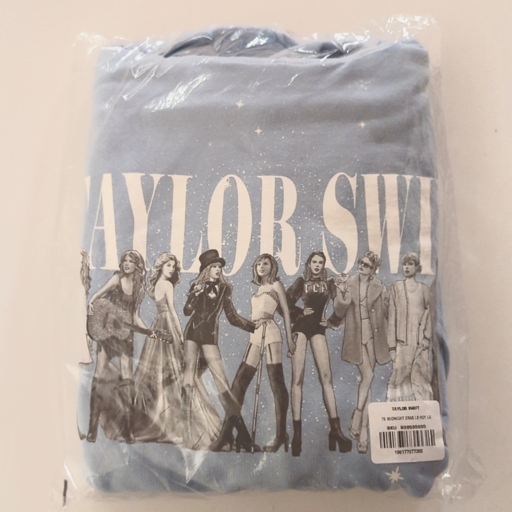 Taylor Swift Midnight ERAS TOUR Light Blue Hoodie Size L NEW